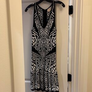 Nicole Miller Black and Cream Geometric Backless Dress